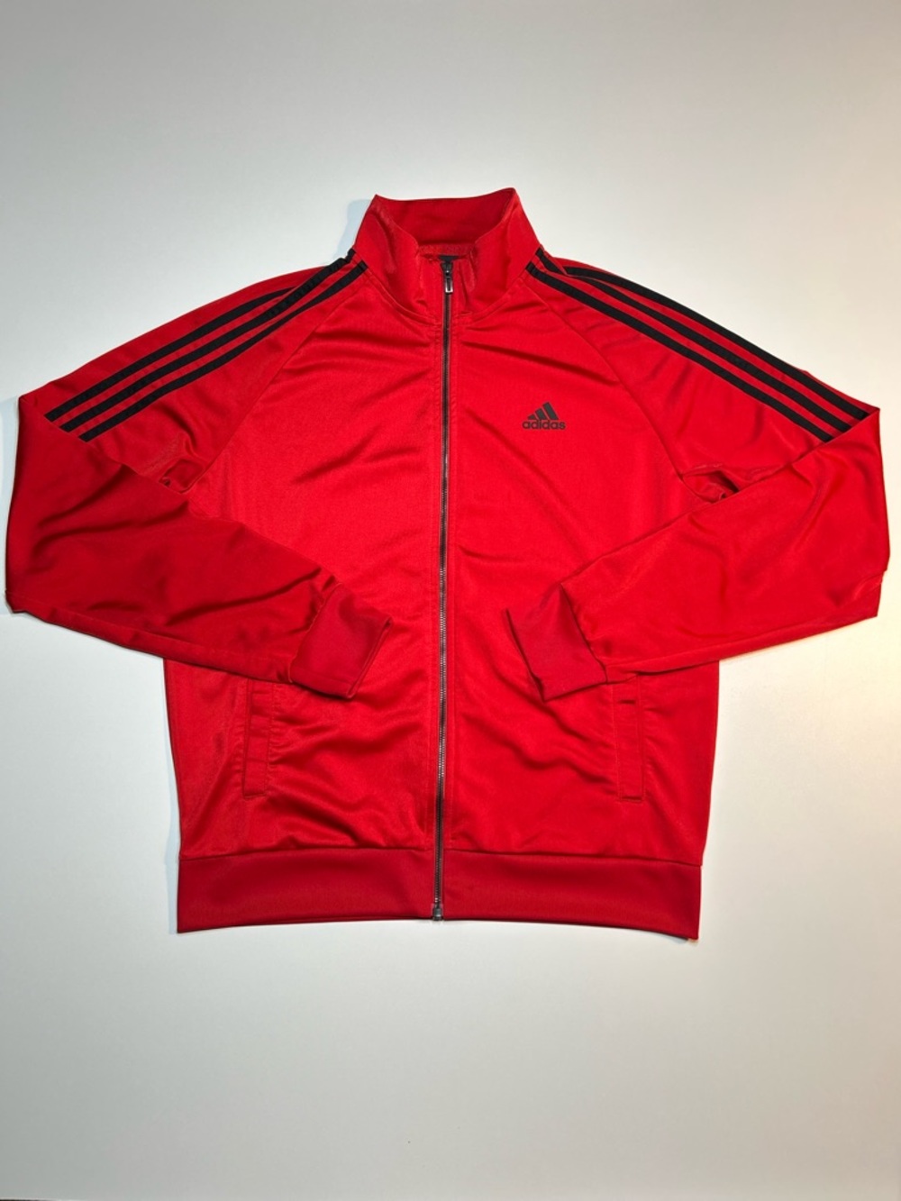 Adidas Essentials 3-Stripes Tricot Track Jacket Scarlet Red Black Full Zip